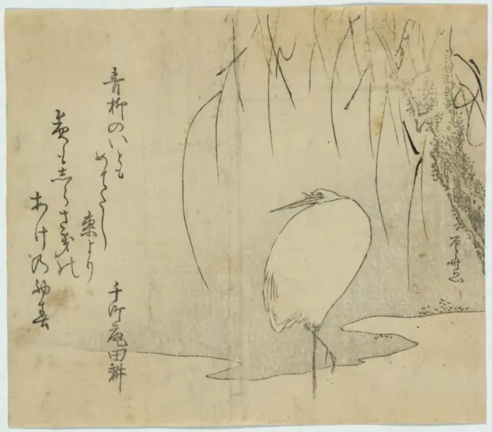 Framed Print : White heron beneath a willow tree Framed Print : White heron beneath a willow tree