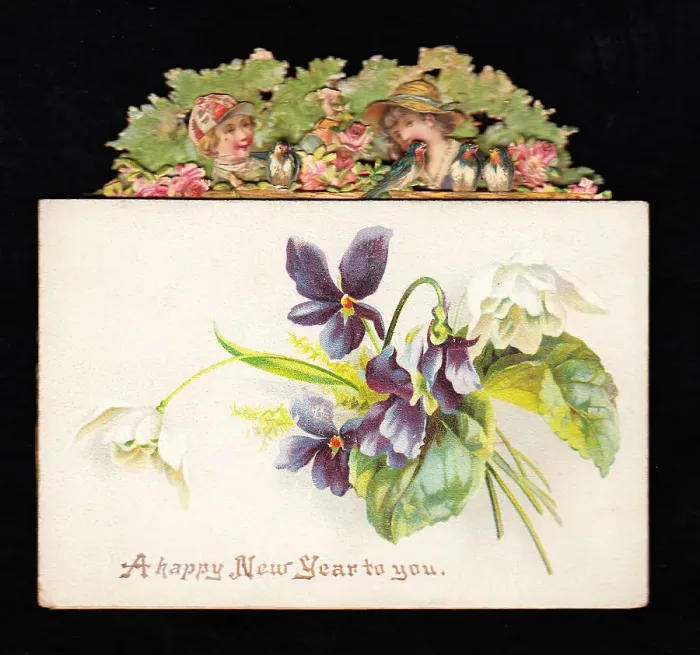 Framed Print : White and purple flowers on a New Year card Framed Print : White and purple flowers on a New Year card