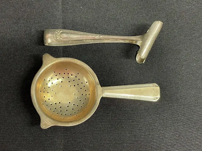 Framed Print : White Star Line, asparagus tongs and tea strainer