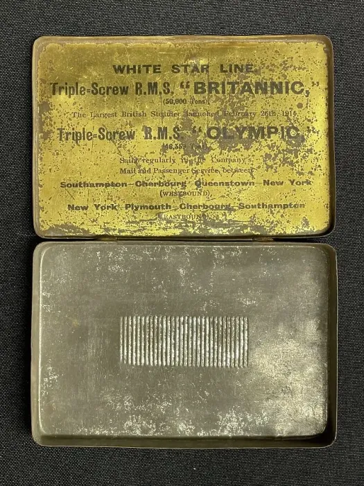 Framed Print : White Star Line, cigarette tin with match striker (inside) Framed Print : White Star Line, cigarette tin with match striker (inside)