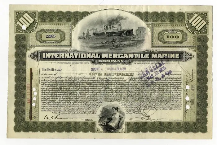Framed Print : White Star Line - company share certificate Framed Print : White Star Line - company share certificate