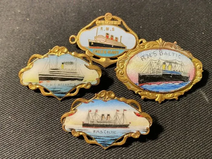 Framed Print : White Star Line and Cunard - souvenir brooches Framed Print : White Star Line and Cunard - souvenir brooches