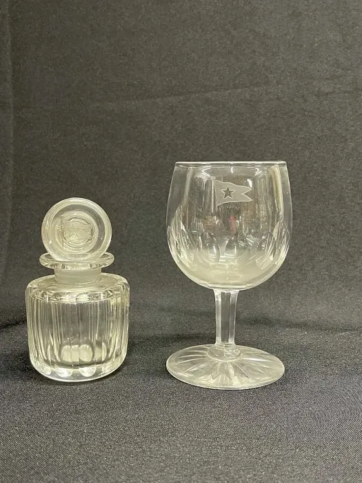 Framed Print : White Star Line, cut glass condiment and wine glass Framed Print : White Star Line, cut glass condiment and wine glass