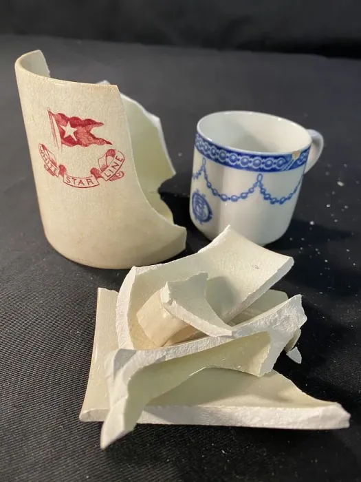 Framed Print : White Star Line - demitasse cup and broken mug Framed Print : White Star Line - demitasse cup and broken mug