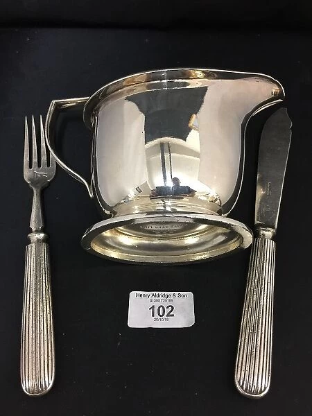 White Star Line - Elkington plate milk jug, knife and fork