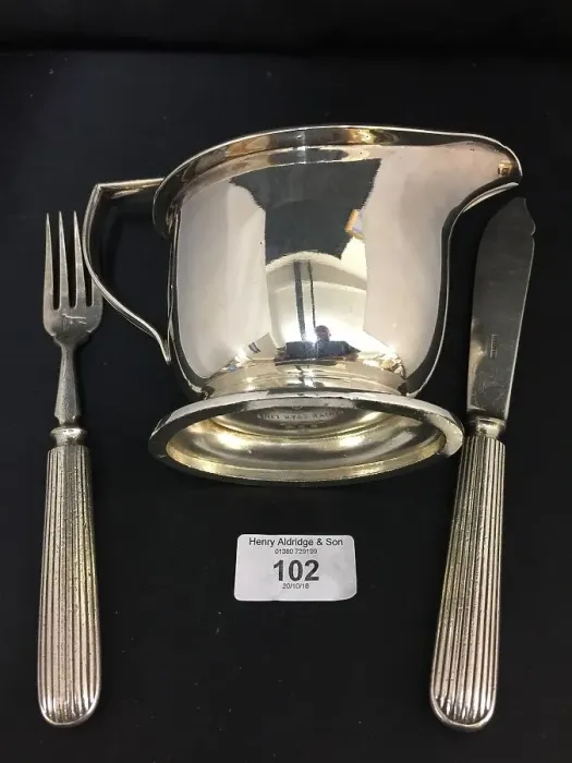 Framed Print : White Star Line - Elkington plate milk jug, knife and fork Framed Print : White Star Line - Elkington plate milk jug, knife and fork