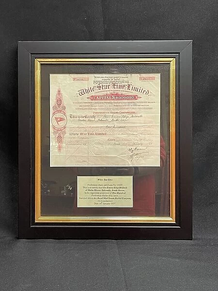 White Star Line, framed preference share certificate