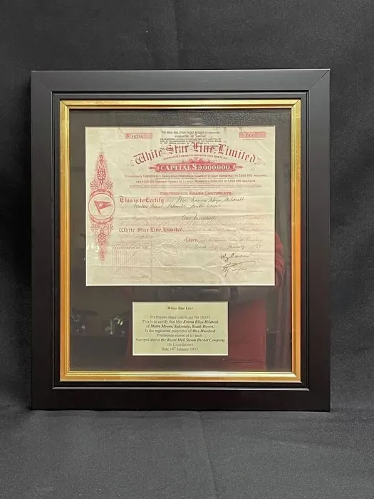 Framed Print : White Star Line, framed preference share certificate Framed Print : White Star Line, framed preference share certificate