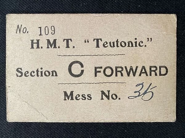 White Star Line, HMT Teutonic - mess card