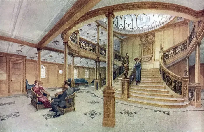 Framed Print : White Star Line, Olympic and Titanic, main staircase Framed Print : White Star Line, Olympic and Titanic, main staircase