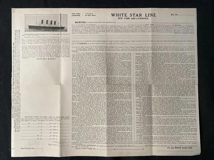Framed Print : White Star Line - printed bill of freight receipt Framed Print : White Star Line - printed bill of freight receipt