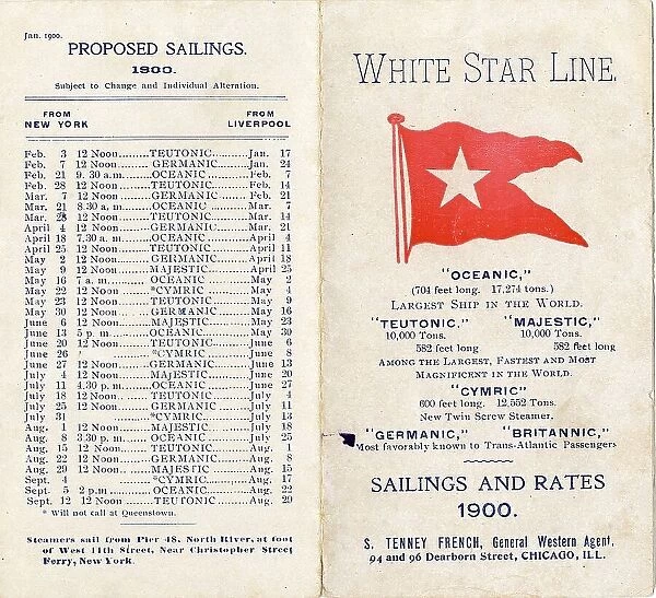 White Star Line, Proposed Sailings, foldout brochure