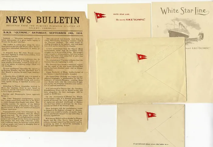 Framed Print : White Star Line, RMS Olympic - News Bulletin and stationery