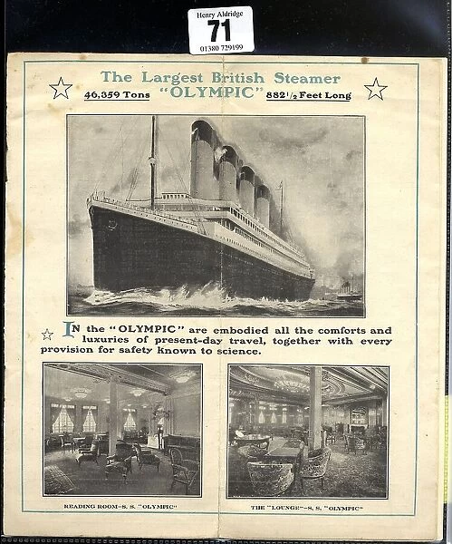 White Star Line, RMS Olympic, sailings list