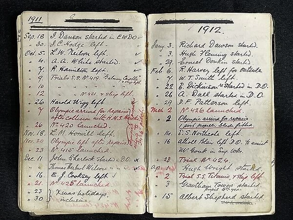 White Star Line, RMS Titanic, Harland and Wolff date book