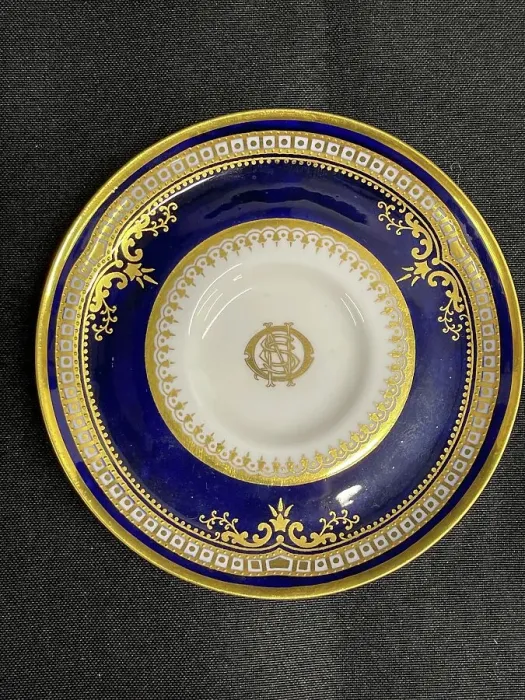Framed Print : White Star Line, RMS Titanic, OSNC blue and gilt saucer Framed Print : White Star Line, RMS Titanic, OSNC blue and gilt saucer