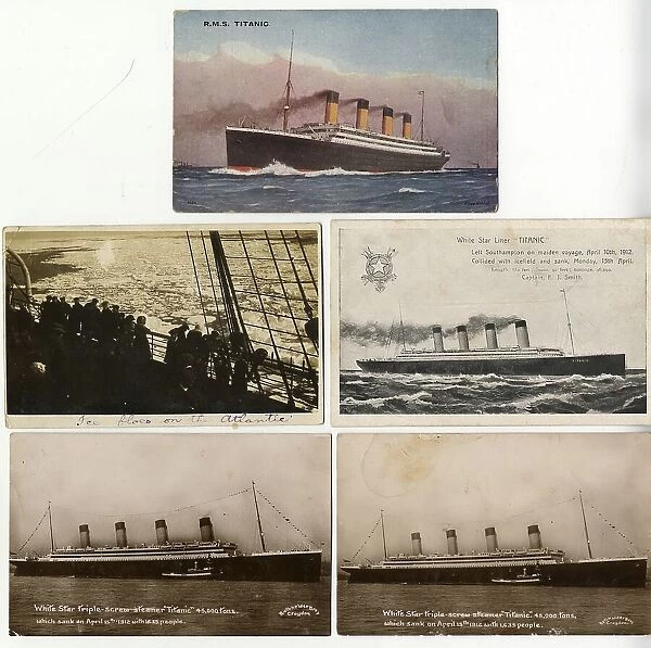 White Star Line, RMS Titanic - five postcards