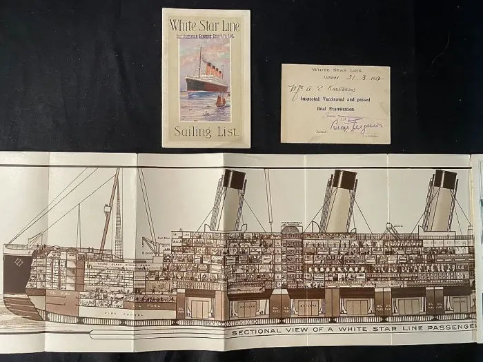 Framed Print : White Star Line - sailing list, ticket, cross-sectional view Framed Print : White Star Line - sailing list, ticket, cross-sectional view