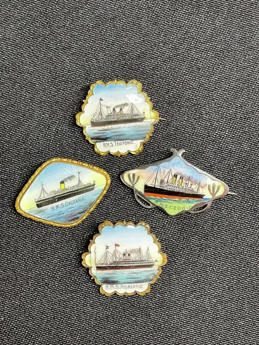 Framed Print : White Star Line, four souvenir enamel lapel badges Framed Print : White Star Line, four souvenir enamel lapel badges