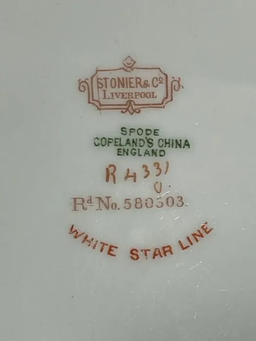 Framed Print : White Star Line, Titanic, blue and gilt dessert plate (back) Framed Print : White Star Line, Titanic, blue and gilt dessert plate (back)
