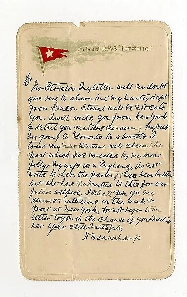 White Star Line, Titanic lettercard written on board