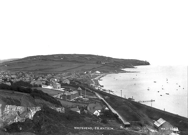 Whitehead - a panoramic view of the town and the bay showing blackhead
