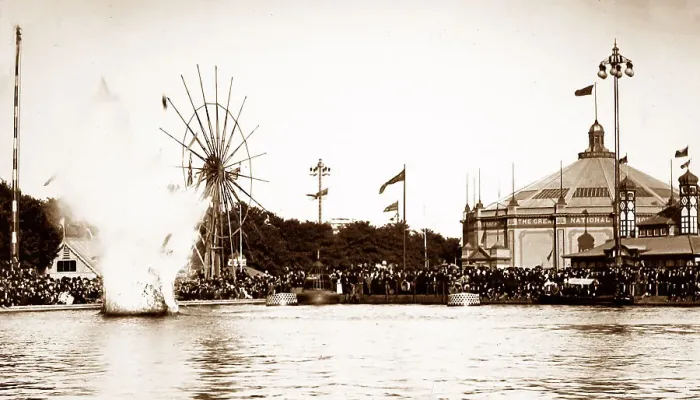 Framed Print : Whitehead torpedo demonstration, Royal Naval Exhibition Framed Print : Whitehead torpedo demonstration, Royal Naval Exhibition