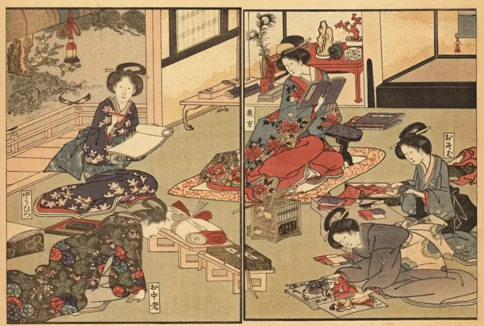 Framed Print : Wife of the elite samurai class relaxing Framed Print : Wife of the elite samurai class relaxing