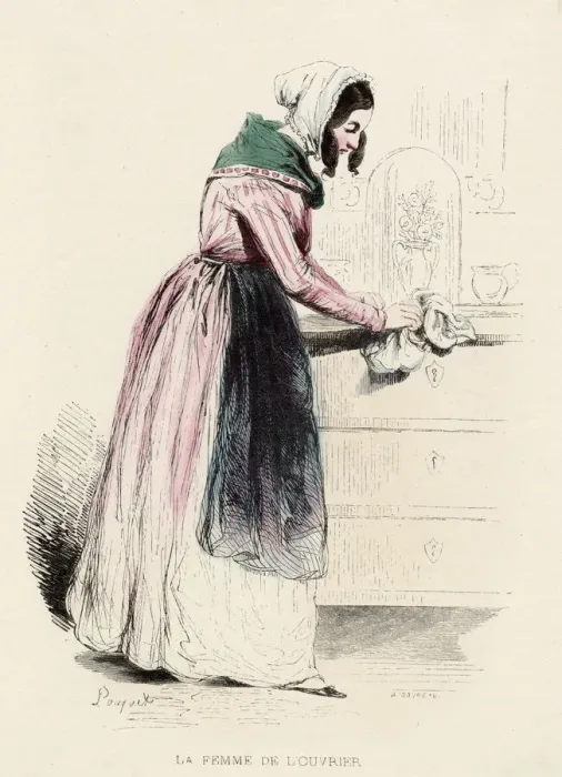 Framed Print : Wife of a Paris workman, doing her housework Date: 1850 Framed Print : Wife of a Paris workman, doing her housework Date: 1850