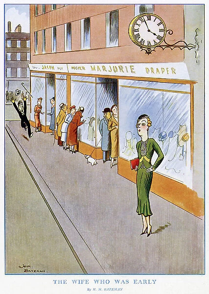 A wife who is unusually early alarming her husband. Bateman (1887-1970) was a popular artist and regularly contributed to the Sketch, the Tatler and the Bystander