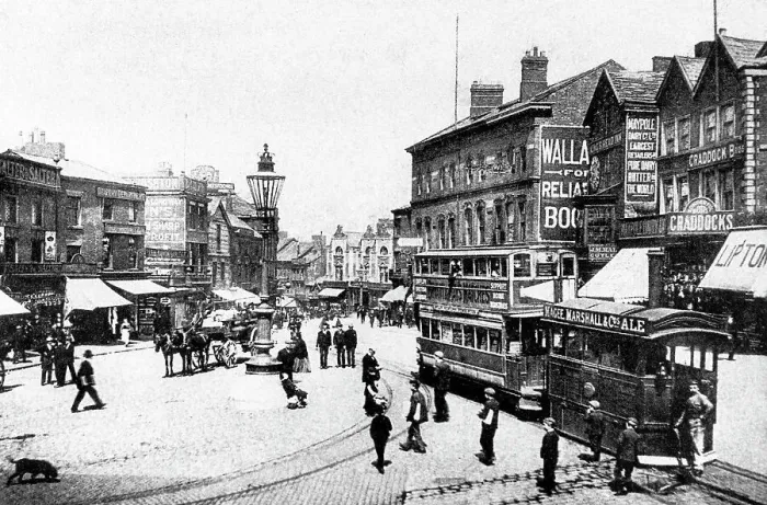 Framed Print : Wigan Old Market Place Victorian period Framed Print : Wigan Old Market Place Victorian period
