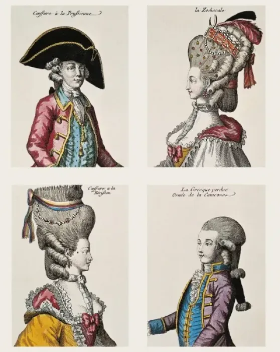 Framed Print : Four wigs: Prussian-style, zodiacal-style, hedgehog-style Framed Print : Four wigs: Prussian-style, zodiacal-style, hedgehog-style