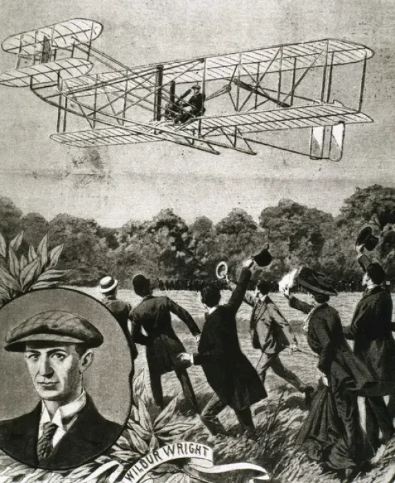 Framed Print : Wilbur Wright (1867-1912). Plane flying. France Framed Print : Wilbur Wright (1867-1912). Plane flying. France