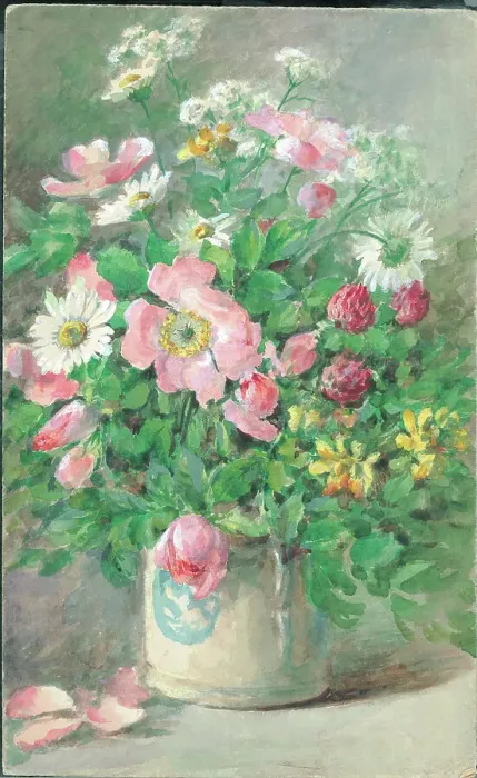 Framed Print : Wild rose and diasy'. Flowers in vase Framed Print : Wild rose and diasy'. Flowers in vase
