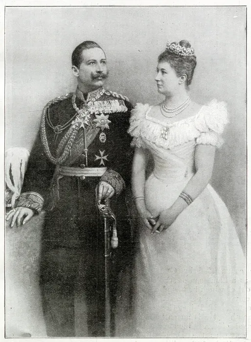 Framed Print : Wilhelm II, German Emperor (1859 -1941), last German emperor and Augusta Victoria of Schleswig-Holstein (1858 - 1921), on their wedding day. Date: 27th February 1881 Framed Print : Wilhelm II, German Emperor (1859 -1941), last German emperor and Augusta Victoria of Schleswig-Holstein (1858 - 1921), on their wedding day. Date: 27th February 1881