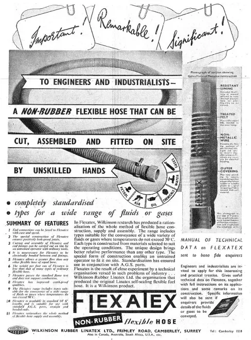 Framed Print : Wilkinson Rubber Linatex Flexible Hoses 1943 Advert Framed Print : Wilkinson Rubber Linatex Flexible Hoses 1943 Advert