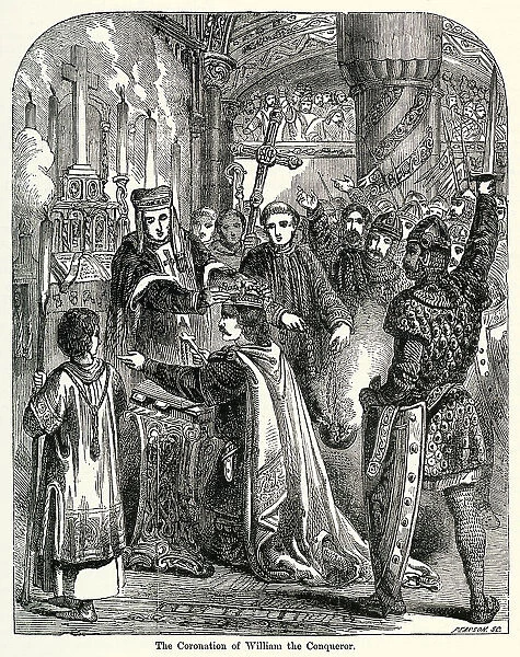 William the Conqueror crowned at Westminster Abbey, London. Date: 25th December 1066