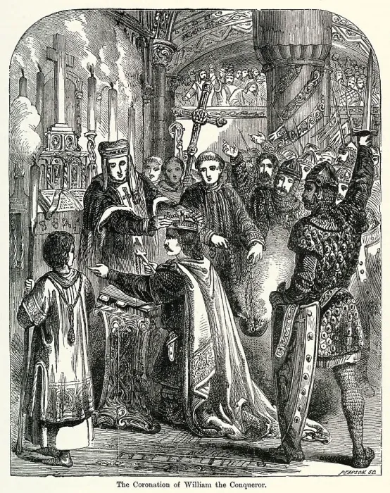 Framed Print : William the Conqueror crowned at Westminster Abbey, London. Date: 25th December 1066 Framed Print : William the Conqueror crowned at Westminster Abbey, London. Date: 25th December 1066