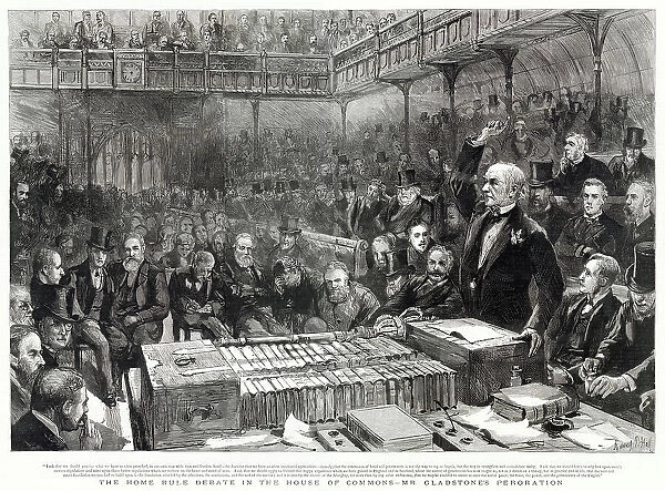William Ewart Gladstone (1809 - 1898), English Liberal statesman, addressing the House of Commons during a debate on Irish Home Rule. Gladstone twice tried to introduce a Home Rule Bill for Ireland