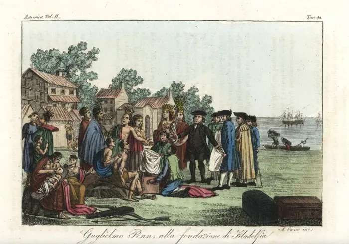 Framed Print : William Penn and Native Americans at the foundation Framed Print : William Penn and Native Americans at the foundation