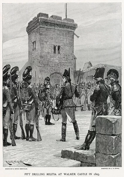 William Pitt drilling militia at Walmer Castle, when a French invasion was expected