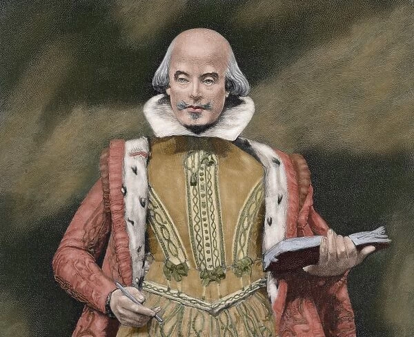 William Shakespeare British writer, portrait with book