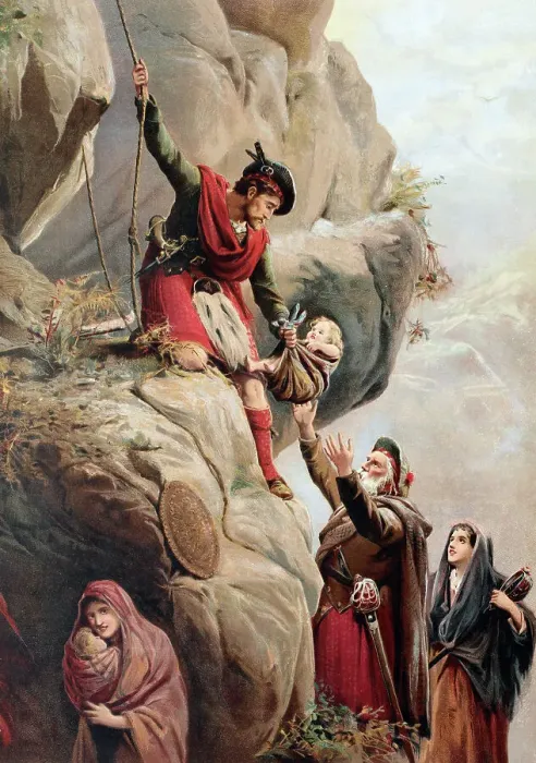 Framed Print : William Wallace rescuing a child at Cartland Craigs Framed Print : William Wallace rescuing a child at Cartland Craigs