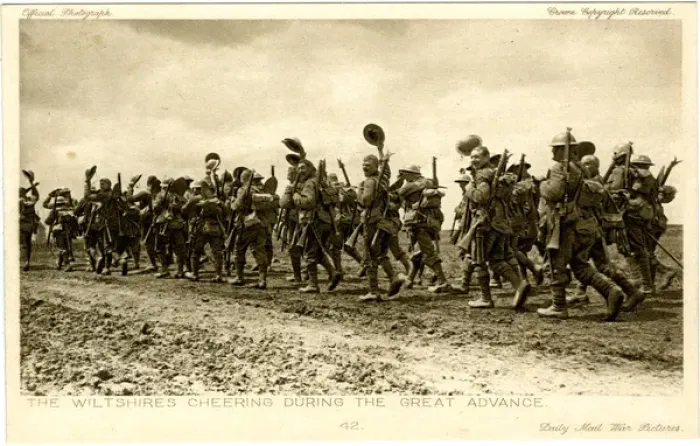 Framed Print : Wiltshires cheering during great advance, WW1 Framed Print : Wiltshires cheering during great advance, WW1