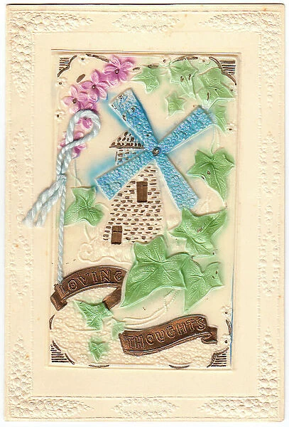 Windmill on an embossed greetings card