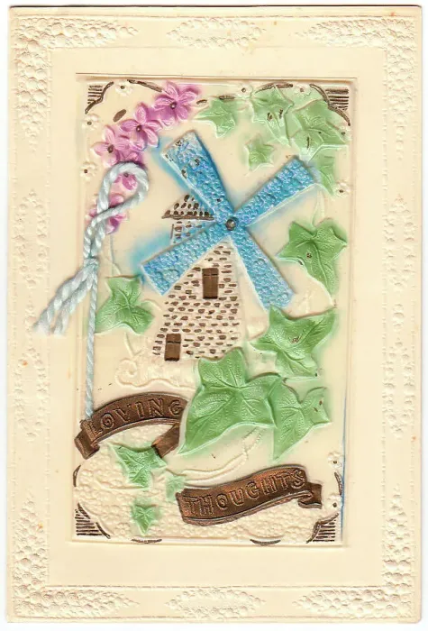 Framed Print : Windmill on an embossed greetings card Framed Print : Windmill on an embossed greetings card