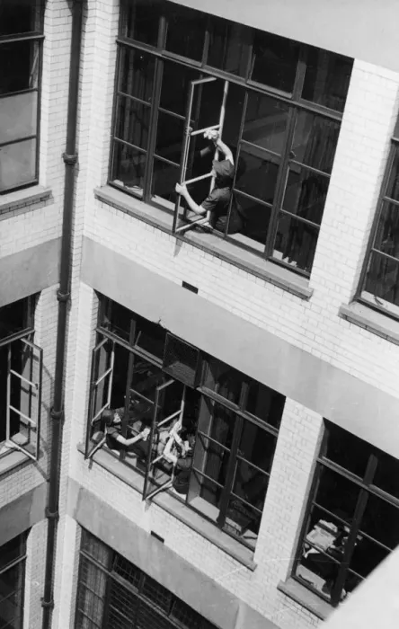 Framed Print : Window Cleaning Girls Framed Print : Window Cleaning Girls