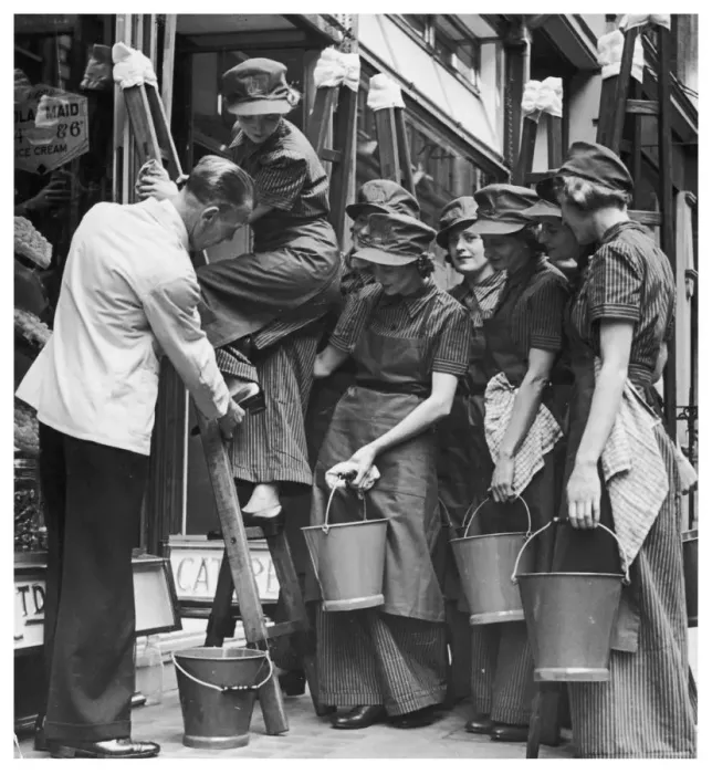 Framed Print : Window Cleaning Girls Framed Print : Window Cleaning Girls