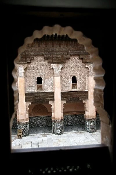 Window into courtyard, Marrakech, Morocco