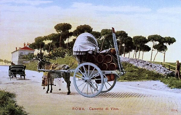 Wine cart on a country road near Rome, Italy